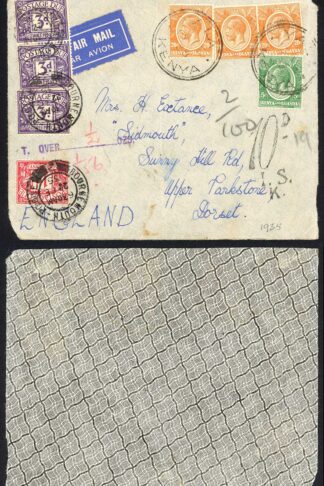 KUT Front to the UK with GB post Dues