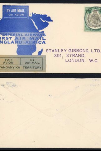 Tanganyika SG102 1/- on 9 march 1931 First Air Mail England-Africa
