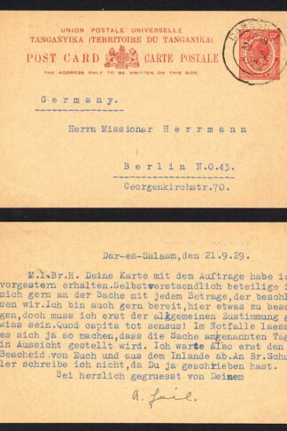 Tanganyika HG3 15c Post card to Germany