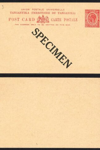 Tanganyika HG3 15c Post card opt Specimen