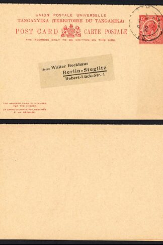 Tanganyika HG4 15c reply card used to Germany reply half still intact