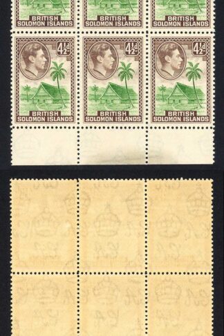 Solomon Is SG66 4 1/2d Imprint Block of 9 U/M Cat 72 pounds