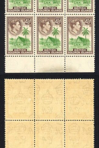 Solomon Is SG66 4 1/2d Imprint Block of 9 U/M Cat 72 pounds
