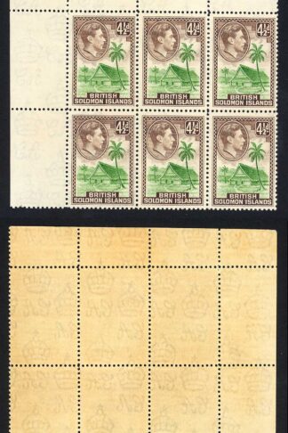 Solomon Is SG66 4 1/2d Corner Block U/M (toned gum) Cat 48 pounds
