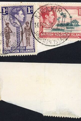 Solomon Is KGVI 1d and 1 1/2d with Kirakira CDS on piece