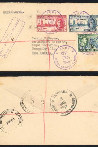 Solomon Is 1946 Registered Cover with AUKI Postmark to New Guinea