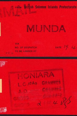 Solomon Is 1960 AIRMAIL Bag Label from Honiara to Munda