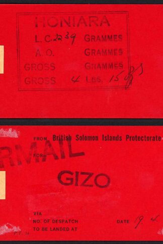 Solomon Is 1960 AIRMAIL Bag Label from Honiara to Gizo