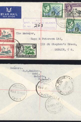 Solomon Is KGVI Mixed values on a registered cover from AUKI
