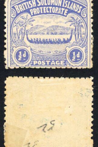 Solomon Is SG1 1/2d Ultramarine Large Canoe Position 52 mint Cat 11 pounds