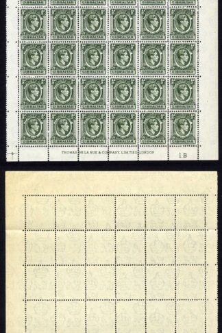 Gibraltar SG121 1/2d Deep Green Pane of 60 U/M