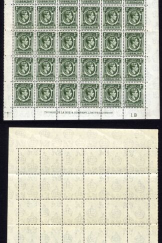 Gibraltar SG121 1/2d Deep Green Pane of 60 U/M