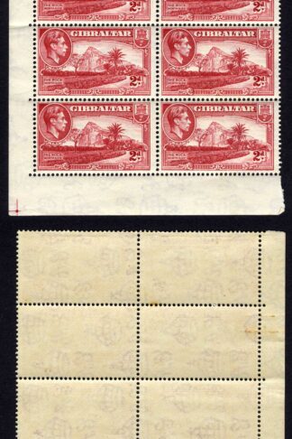 Gibraltar SG124c 2d Carmine corner block of 10 U/M (some toned) Cat 22.50 pounds
