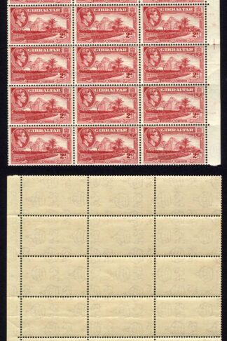 Gibraltar SG124c 2d Carmine block of 18 U/M (Gum creases) Cat 40.50 pounds