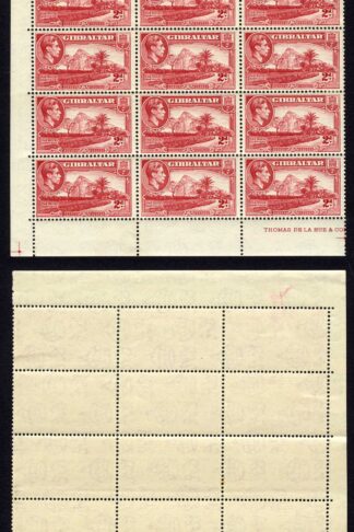 Gibraltar SG124c 2d Carmine corner block of 30 (26 x U/M) Cat 67.50 pounds