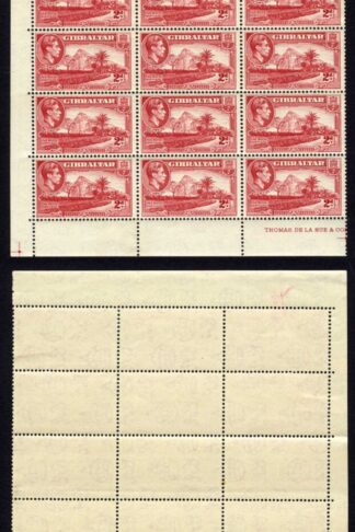 Gibraltar SG124c 2d Carmine corner block of 30 (26 x U/M) Cat 67.50 pounds