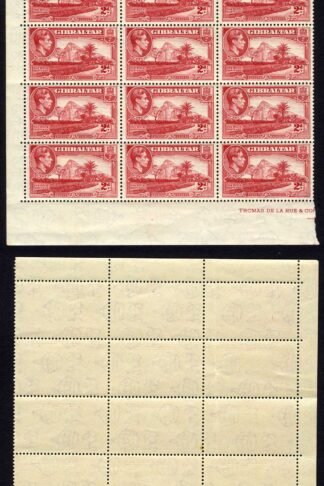Gibraltar SG124c 2d Carmine corner block of 30 (Tone patch) Cat 67.50 pounds