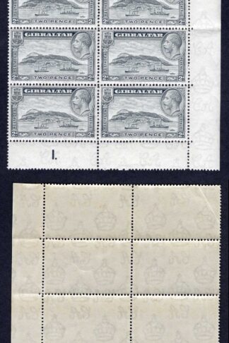 Gibraltar SG112a 2d Grey Rock Perf 13.5 x 14 Plate Block of 12 U/M  Cat 288 pou