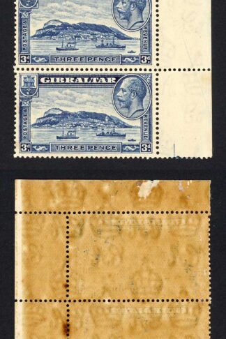 Gibraltar SG113 3d Blue Perf 14 Strip of 5 U/M (Brown Gum) Cat 55 pounds