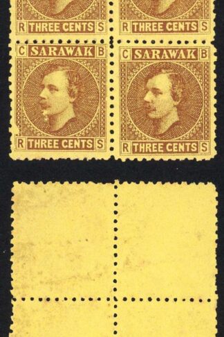 Sarawak SG2 3c Brown/yellow Mint (no gum as normal) Block of SIX