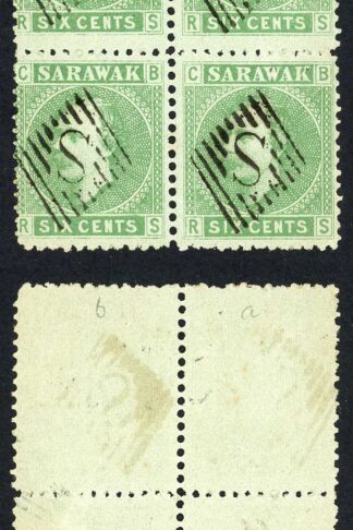 Sarawak SG5 1875 6c Green/green Fine used block
