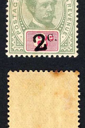 Sarawak SG24 2c on 8c Green and Carmine M/M (toned) Cat 4.25 pounds