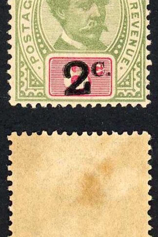 Sarawak SG24a 2c on 8c Green and Carmine M/M DOUBLE overprint Cat 450 pounds