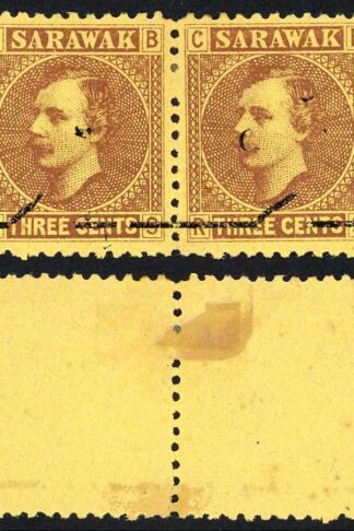 Sarawak SG27 1c on 3c Brown/yellow traces of a malformed overprint