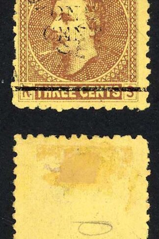 Sarawak SG27 1c on 3c Brown/yellow Overprint partially omitted