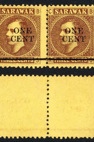 Sarawak SG27a 1c on 3c Brown/yellow Stop after Three Mint Cat 85 pounds in a Pa