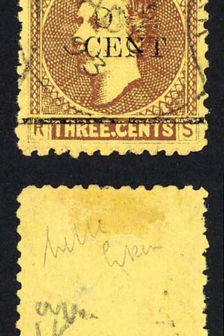 Sarawak SG27a 1c on 3c Brown/yellow Stop after Three Fine used Cat 65 pounds