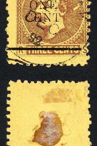 Sarawak SG27 1c on 3c Brown/yellow CDS used Cat 6 pounds
