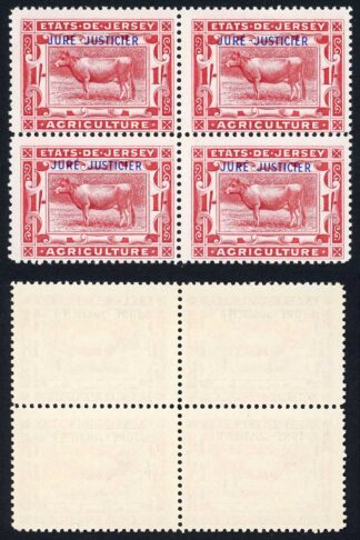 Jersey Revenue BF1 1/- Carmine opt JURE-JUSTICIER (san-serif) U/M Block