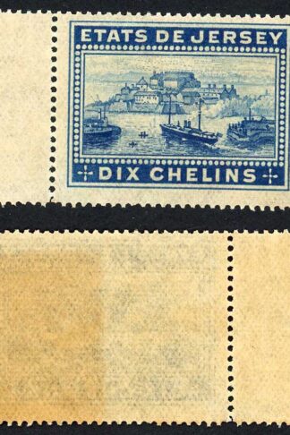 Jersey Revenue BF8 10/- Dull Blue Perf 14.5 U/M (toned)