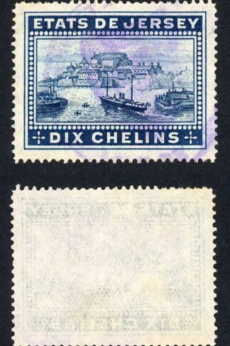 Jersey Revenue BF8 10/- Dull Blue Perf 14.5 Used