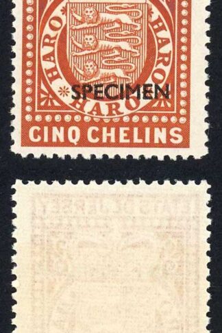 Jersey Revenue BF3 5/- brown opt Jure-Justicier U/M SPECIMEN