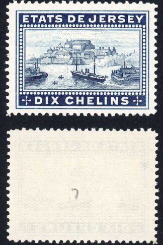 Jersey Revenue BF15 10/- Dull Blue Perf 14.5 no gum