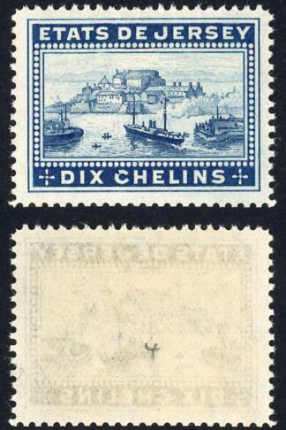 Jersey Revenue BF15 10/- Dull Blue Perf 14.5 no gum