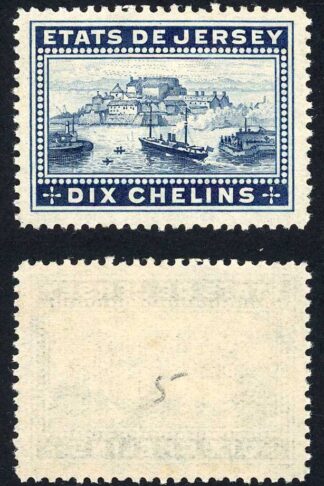 Jersey Revenue BF15 10/- Dull Blue Perf 14.5 no gum