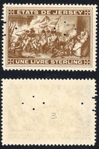 Jersey Revenue BF16 One Pound Sepia Perf 12 Perfin No Gum