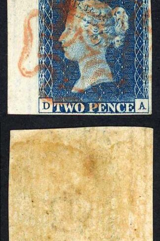1840 2d Blue (DA) Plate 1 Red Cross Side Marginal