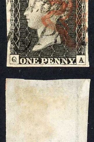 Penny Black (QA) Plate 2 Red Cross and Poulton/Penny Post SUPERB Cat 2500