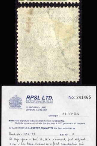 Rhodesia SG12 Five Pounds Sage-green Cleaned fresh colour
