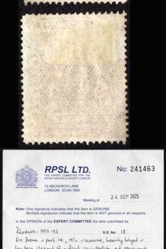 Rhodesia SG13 Ten Pounds Brown Cleaned fresh colour