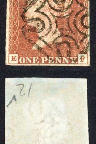1841 Penny Red (EF) Plate 12 Fine Four Margins GREENOCK Cross Cat 250 pounds