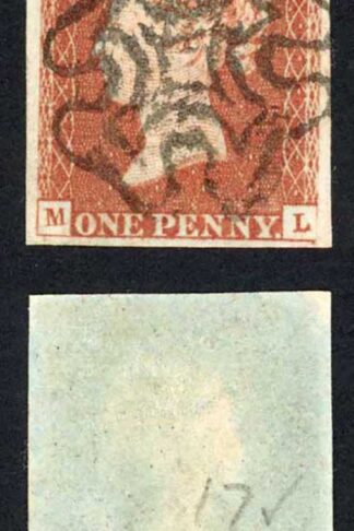 1841 Penny Red (ML) Plate 17 Four Margins EDINBURGH Cross Cat 140 pounds