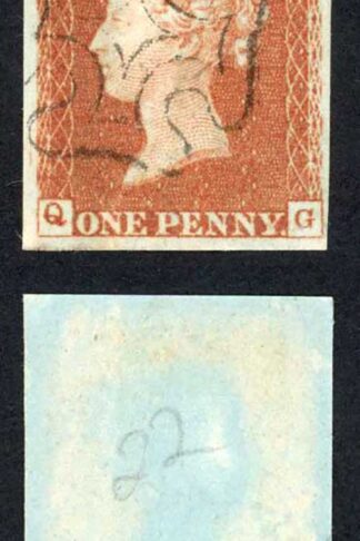1841 Penny Red (QG) Plate 22 Four Margins SUPERB EDINBURGH Cross Cat 120 pounds