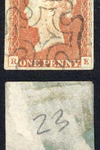 1841 Penny Red (RE) Plate 23 Fine Four Margins SUPERB EDINBURGH Cross Cat 120 p