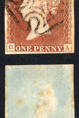 1841 Penny Red (CA) Plate 24 Four Margins (RUST SPOTS) GREENOCK Cross Cat 250