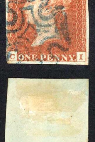 1841 Penny Red (CI) Plate 28 Fine Four Margins BLUE CROSS Cat 500 pounds